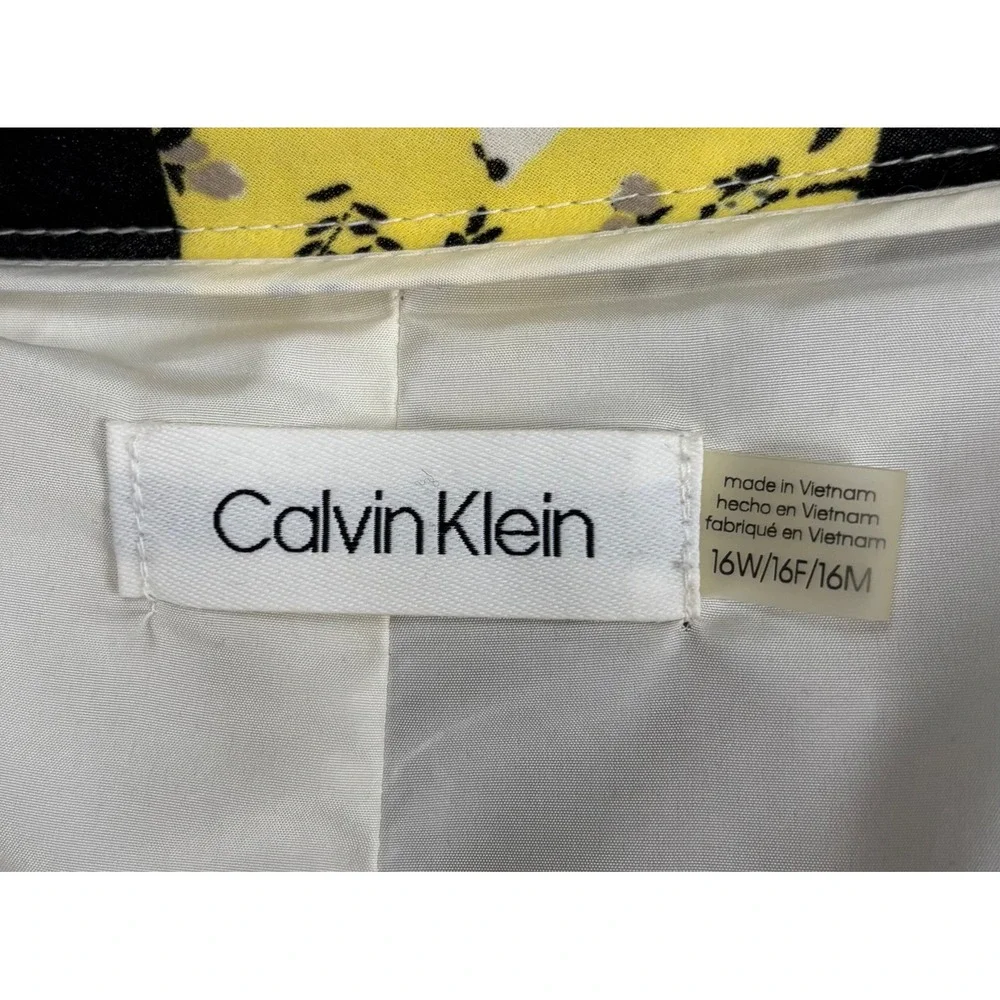 Calvin Klein Floral Pleated Midi Skirt Yellow Black Floral Patchwork 16W 2114‎